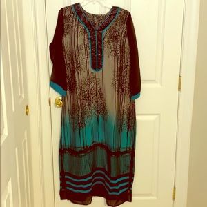 Silk black printed kurta with sequence neckline